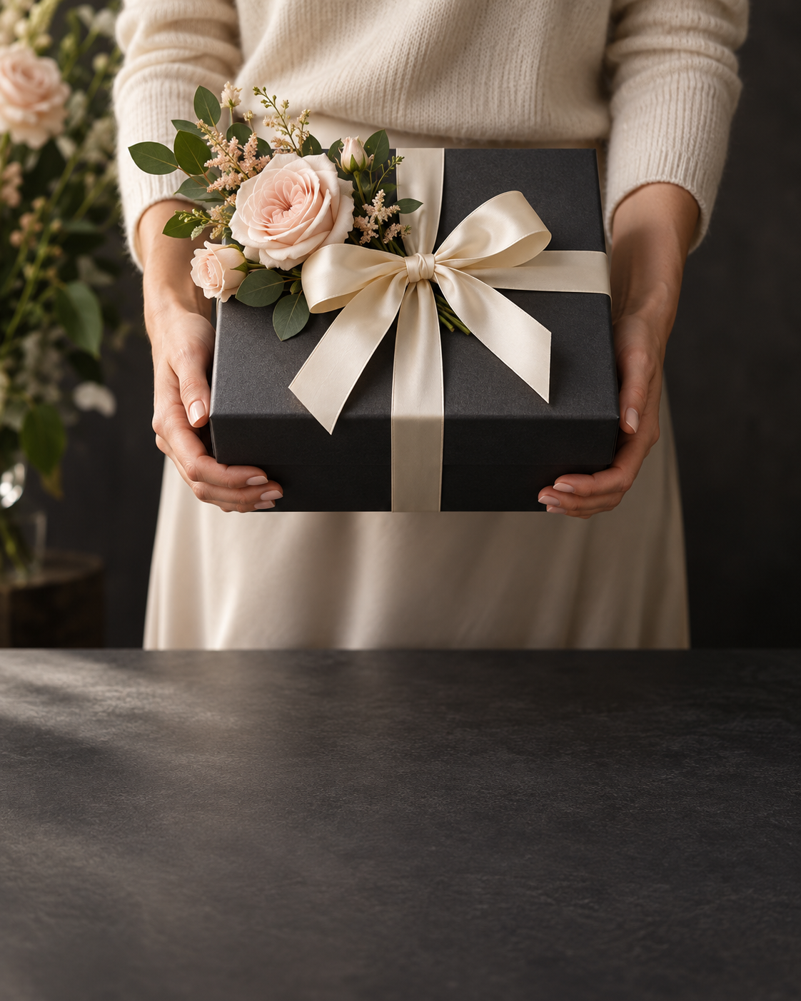 Coffret cadeau orné de fleurs